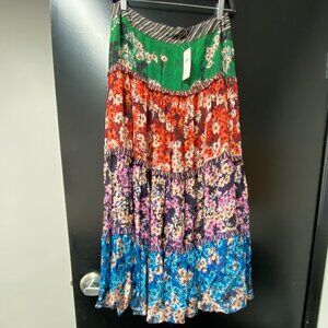 Anthropologie Green Red Purple Blue Floral Tiered Maxi Skirt